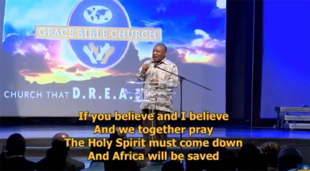 South African President Cyril Ramaphosa sings at Grace Bible Church